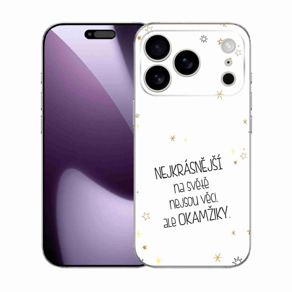 Gélový kryt mmCase na iPhone 17 Pro - citát 4 biele pozadie