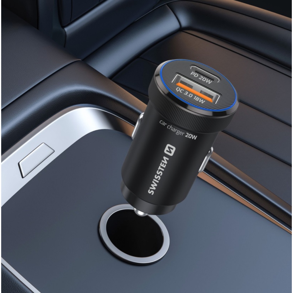 Swissten CL adaptér PD, USB-C PD + USB-A, 20W - čierny