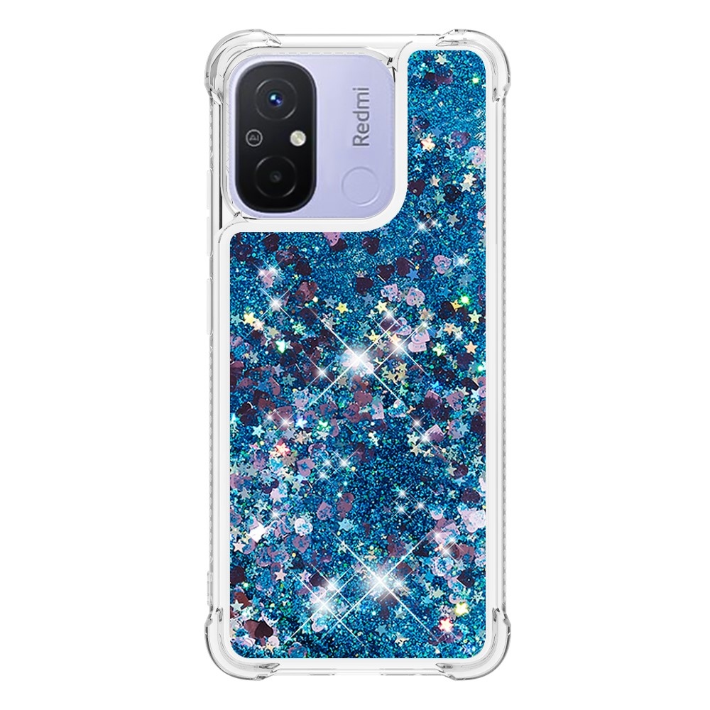 Glitter presýpací gélový obal na Xiaomi Redmi 12C - modrý/srdiečka