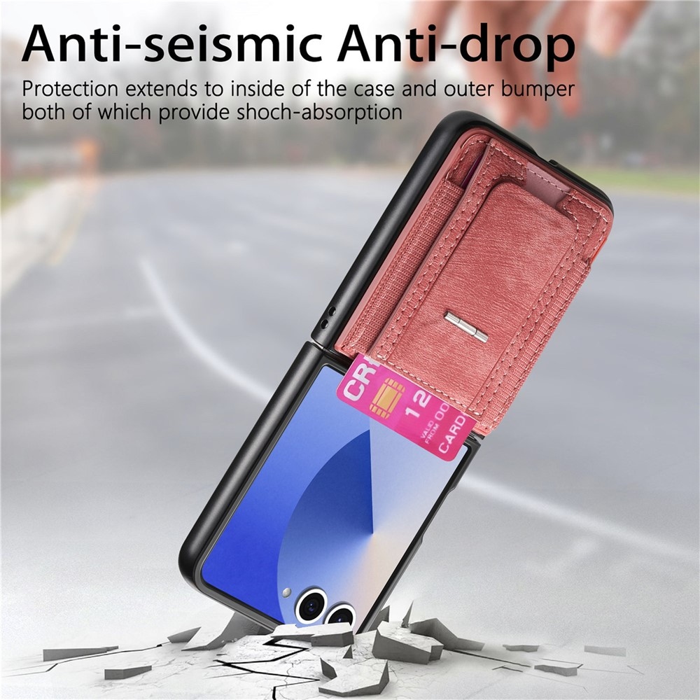 Luxurious plastový kryt s umelou kožou na Samsung Galaxy Z Flip7 5G - ružový