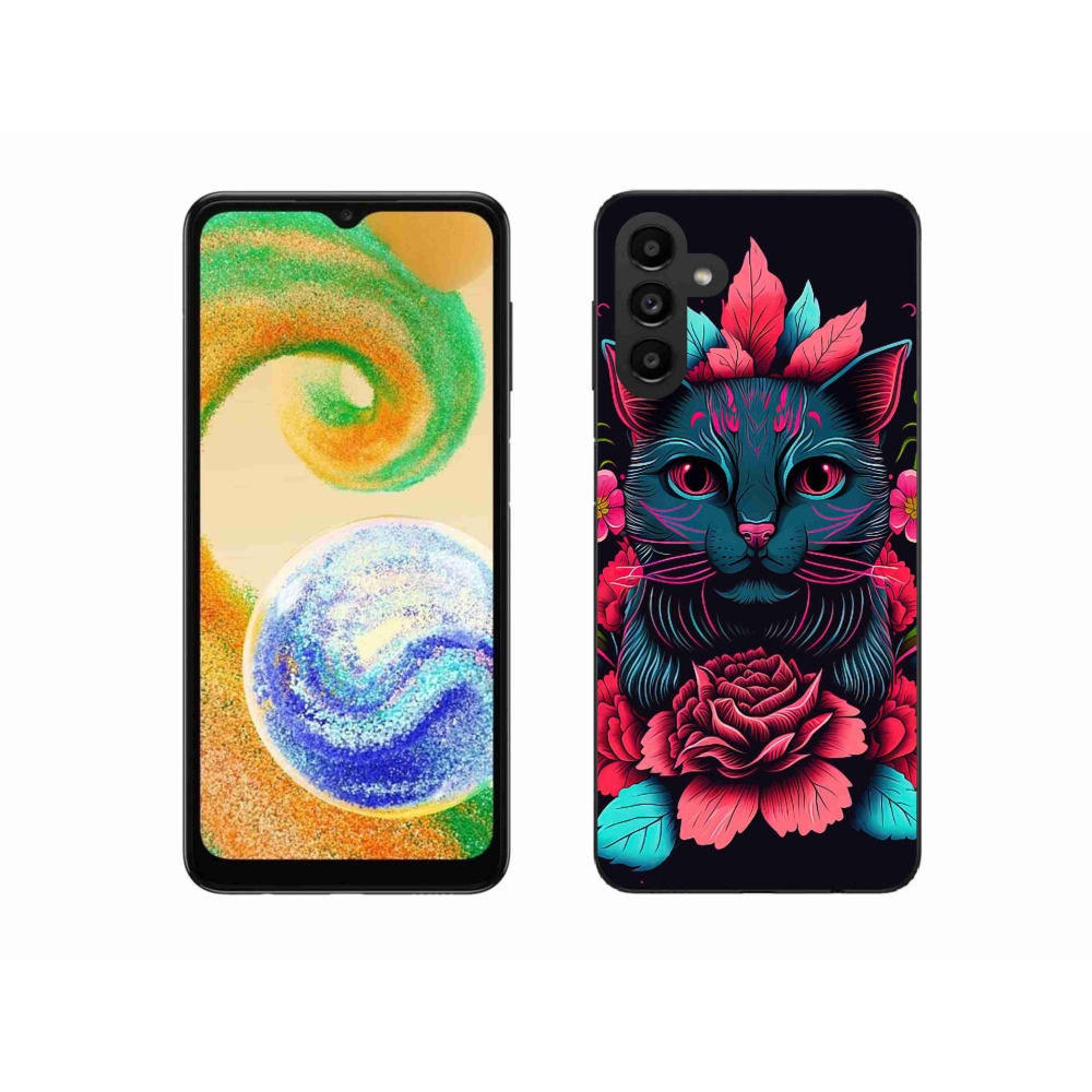 Gélový kryt mmCase na Samsung Galaxy A04s (164.7x76.7x9.1mm) - kvety a mačka