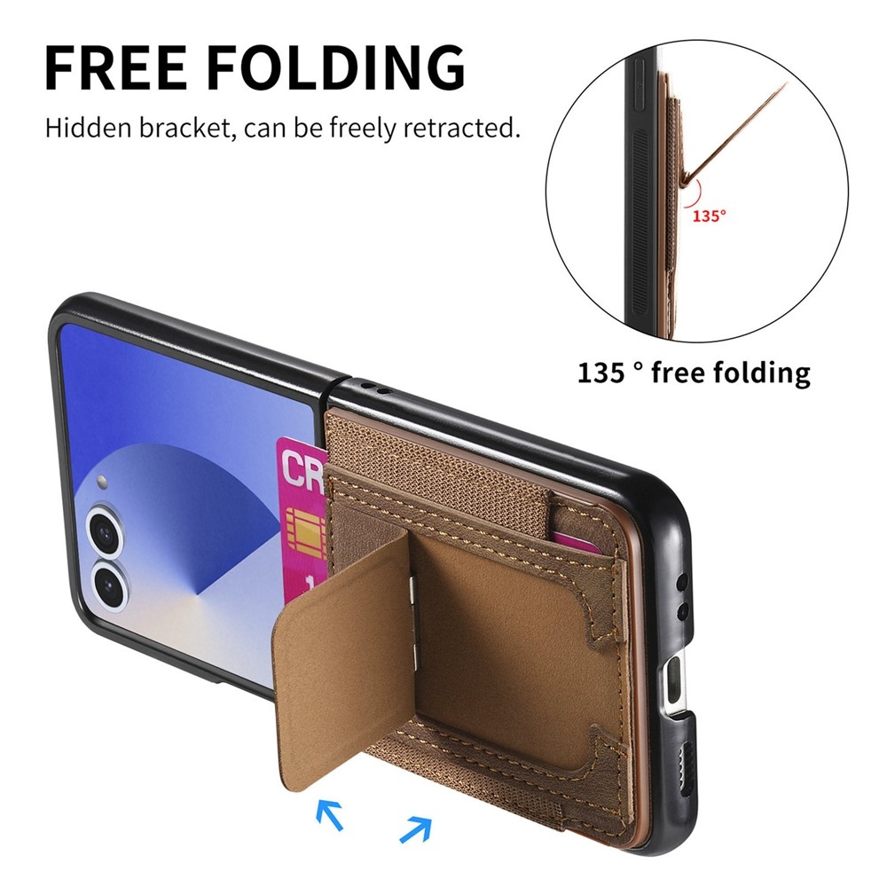 Luxurious plastový kryt s umelou kožou na Samsung Galaxy Z Flip7 5G - hnedý
