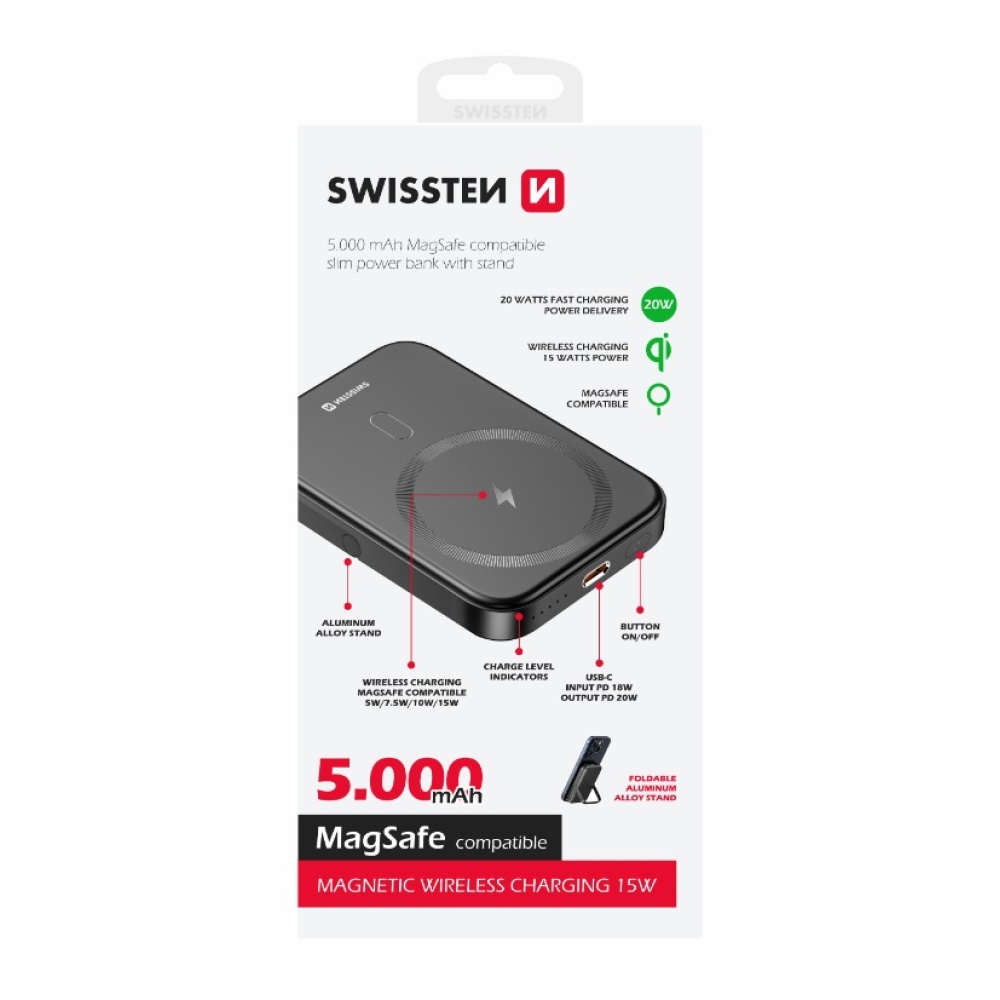 Swissten Powerbank PD 5000 mAh 20W (kompatibilný s MagSafe)