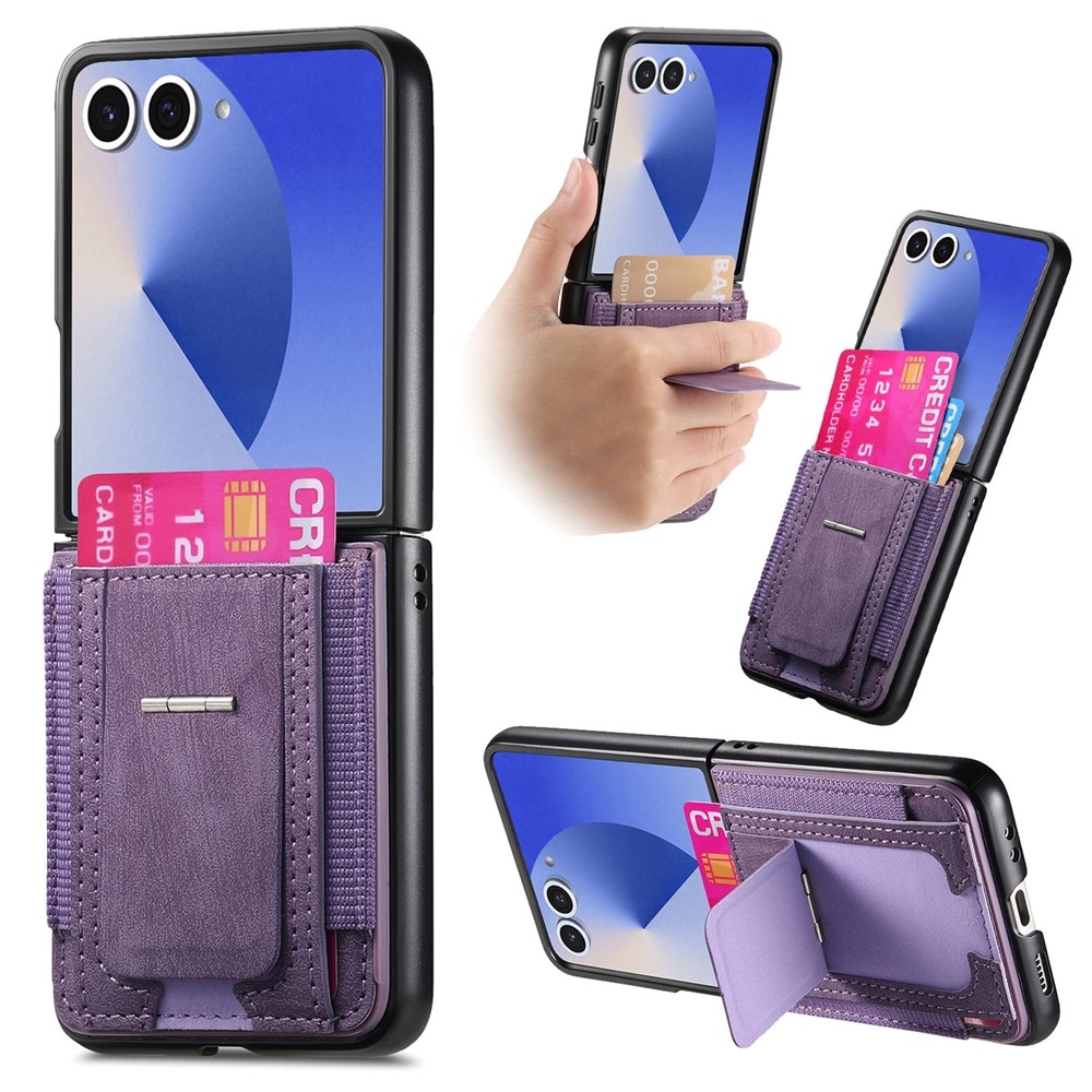 Luxurious plastový kryt s umelou kožou na Samsung Galaxy Z Flip7 5G - fialový