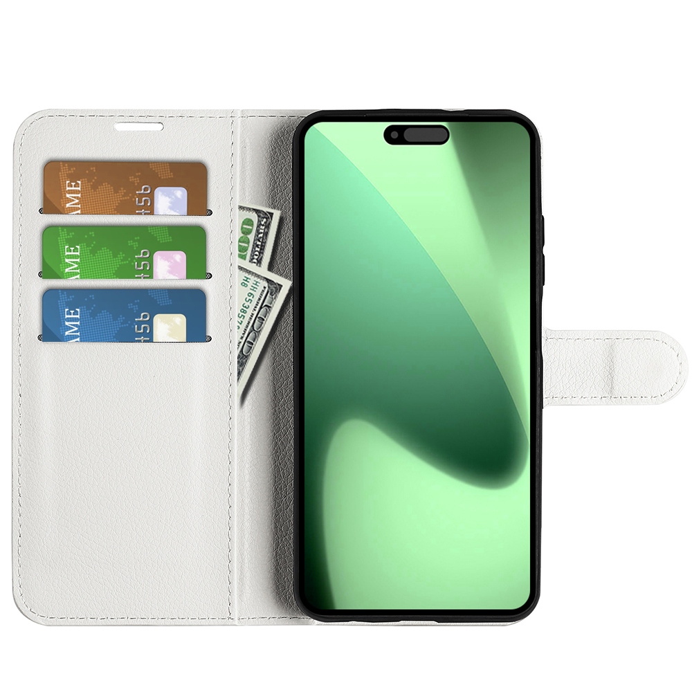 Litchi knižkové púzdro na iPhone 17 Pro Max - biele