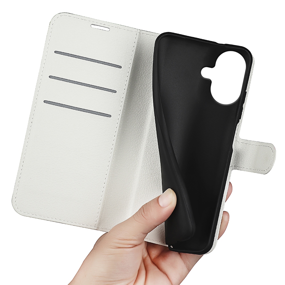 Litchi knižkové púzdro na iPhone 17 - biele