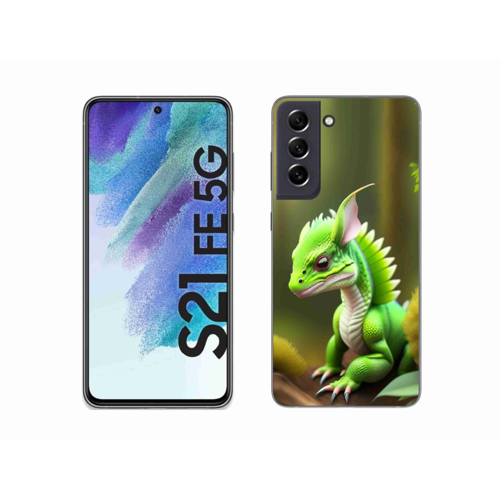 Gélový kryt mmCase na Samsung Galaxy S21 FE 5G - zelený dráčik