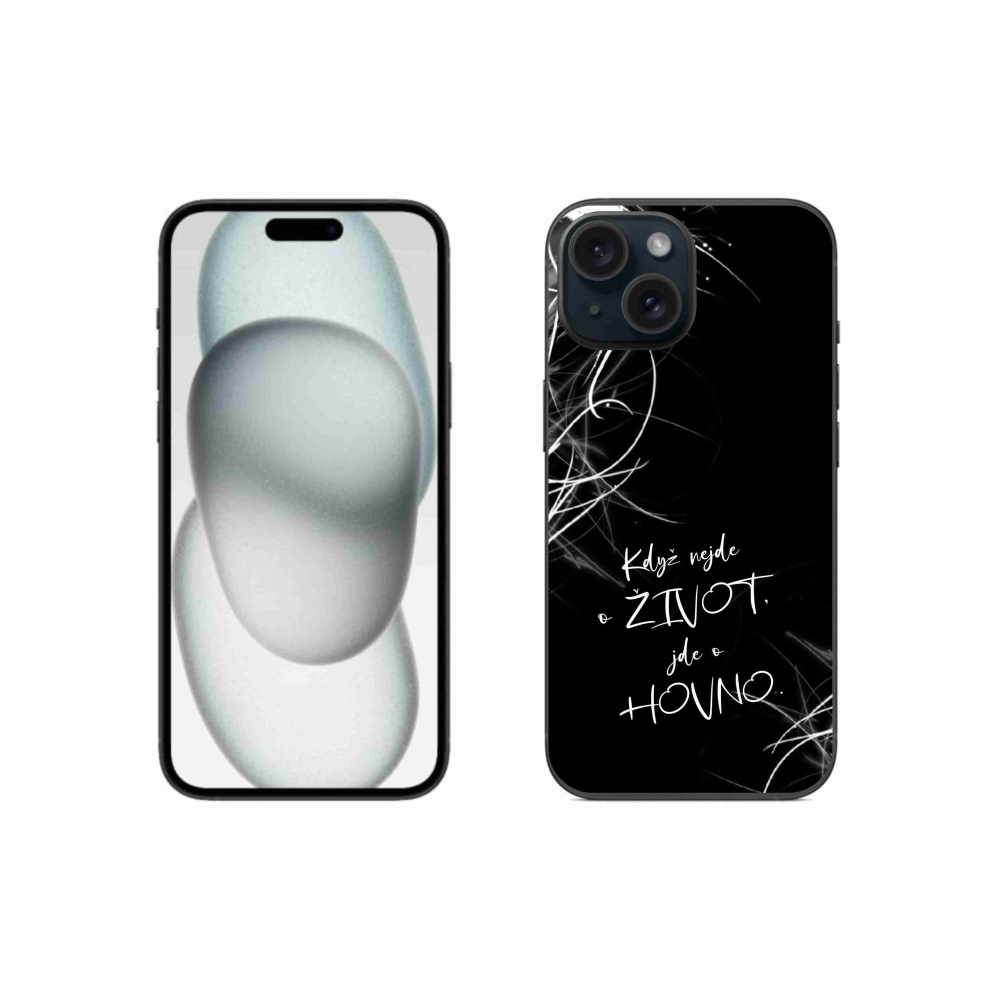 Gélový kryt mmCase na iPhone 15 - vtipný text 16 čierne pozadie