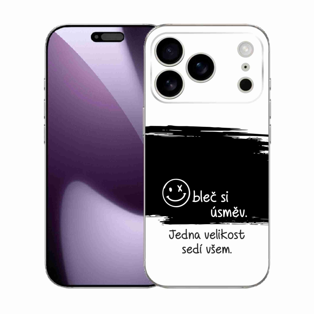 Gélový kryt mmCase na iPhone 17 Pro - vtipný text 8 čiernobiele pozadie