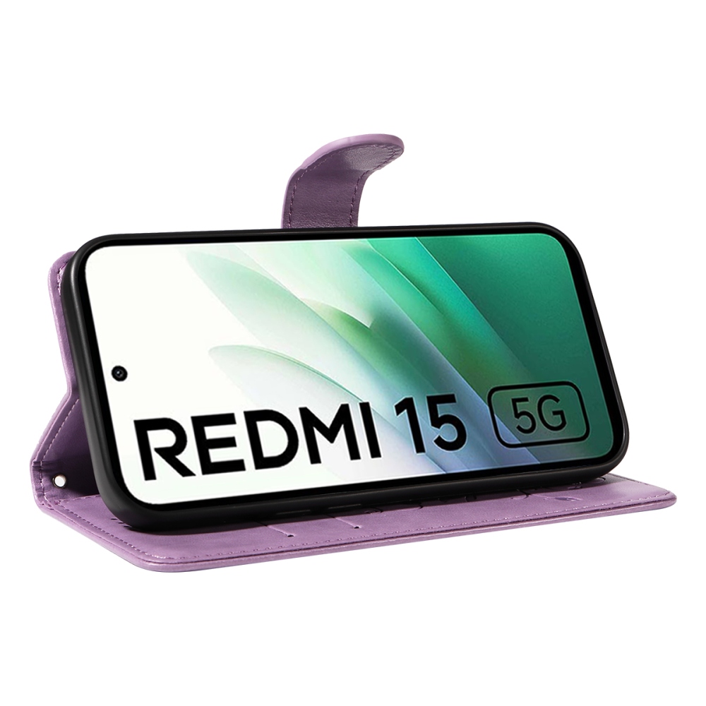 Flowery knižkové puzdro na Xiaomi Redmi 15 4G (171mm) - svetlofialové