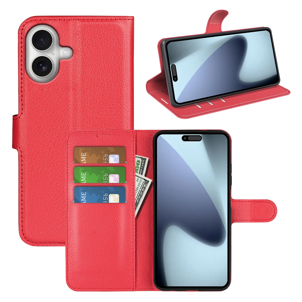 Litchi knižkové púzdro na iPhone 17 - červené