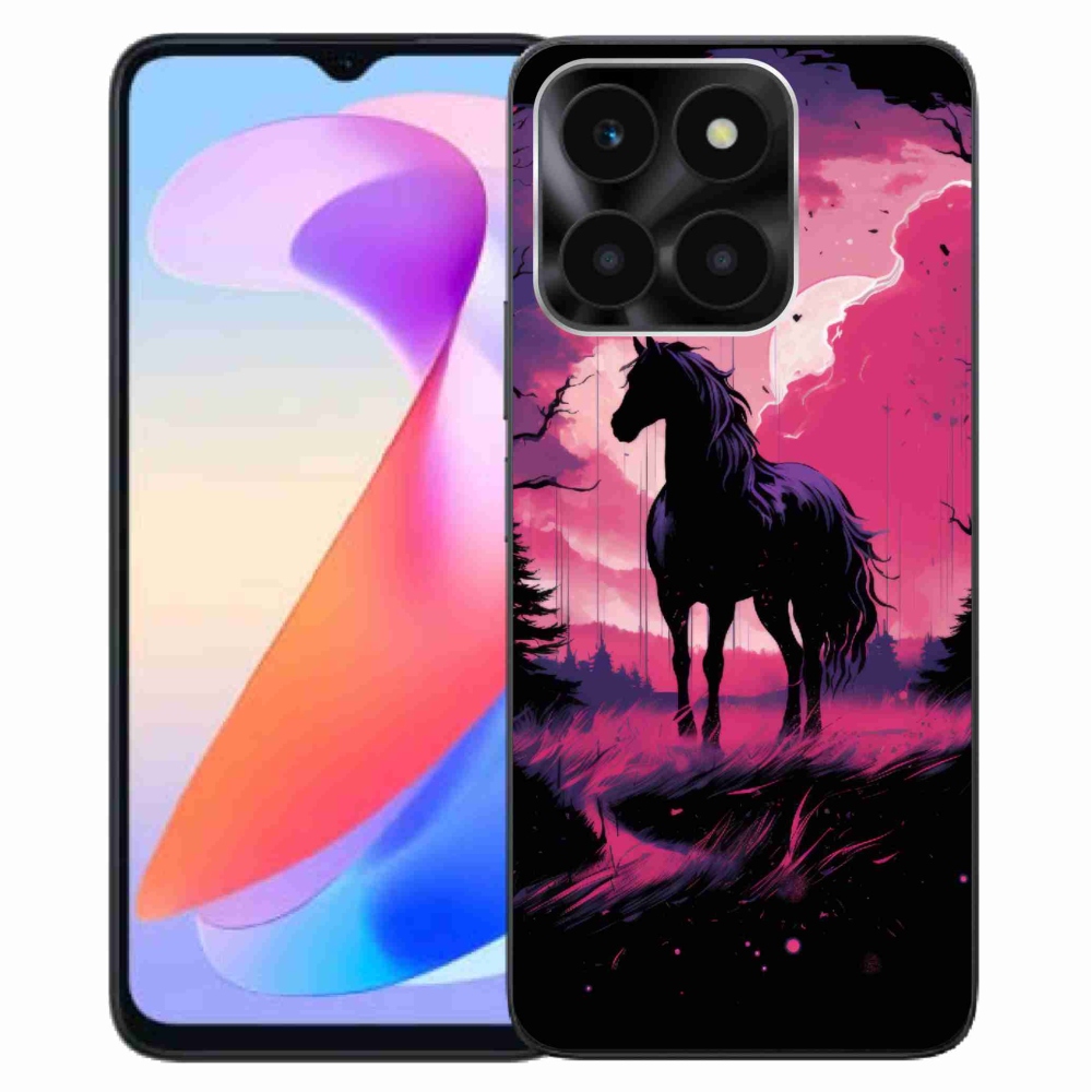 Gélový kryt mmCase na Honor X6a - čierny kreslený kôň 1