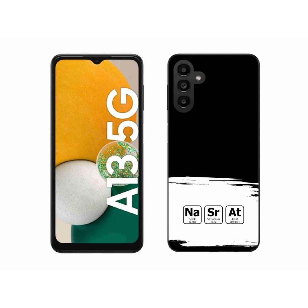 Gélový kryt mmCase na Samsung Galaxy A13 5G - chemické prvky bieločierne pozadie