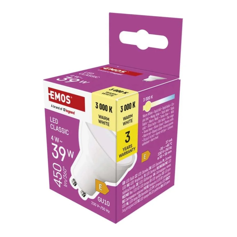 LED žiarovka Classic MR16 / GU10 / 4 W (39 W) / 450 lm / teplá biela