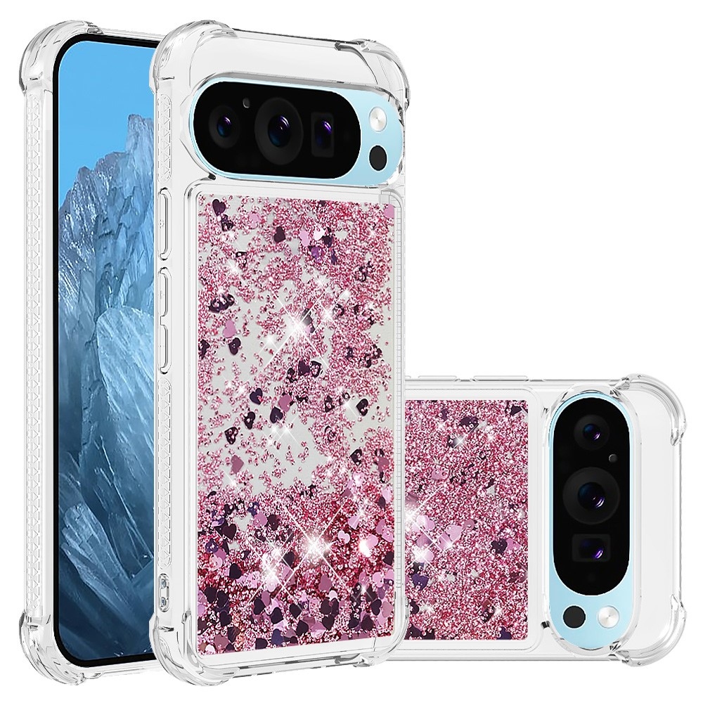 Glitter presýpací gélový obal na Google Pixel 10 Pro XL - ružovozlatý/srdiečka