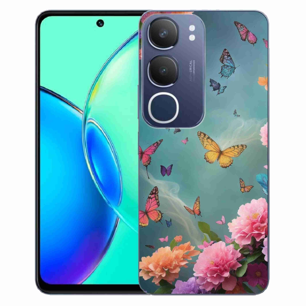 Gélový kryt mmCase na Vivo Y19s - farebné kvety a motýle