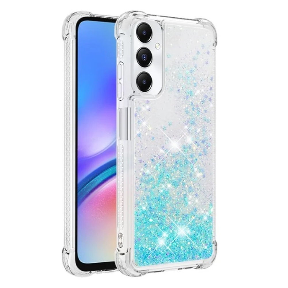 Glitter gélový presýpací obal na Samsung Galaxy A05s - modrý/hviezdičky