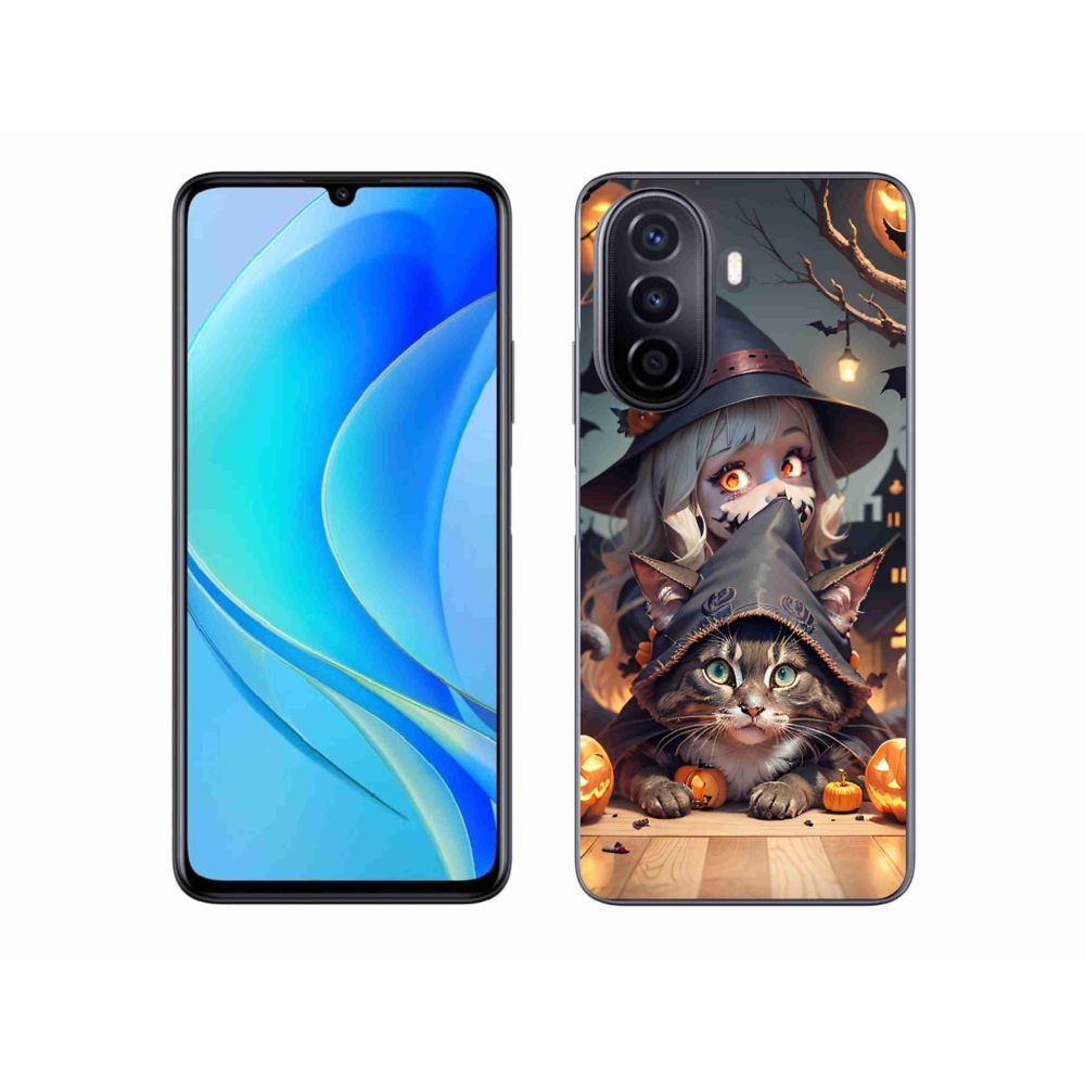 Gelový kryt mmCase na Huawei Nova Y70 - čarodějnice s kočkou