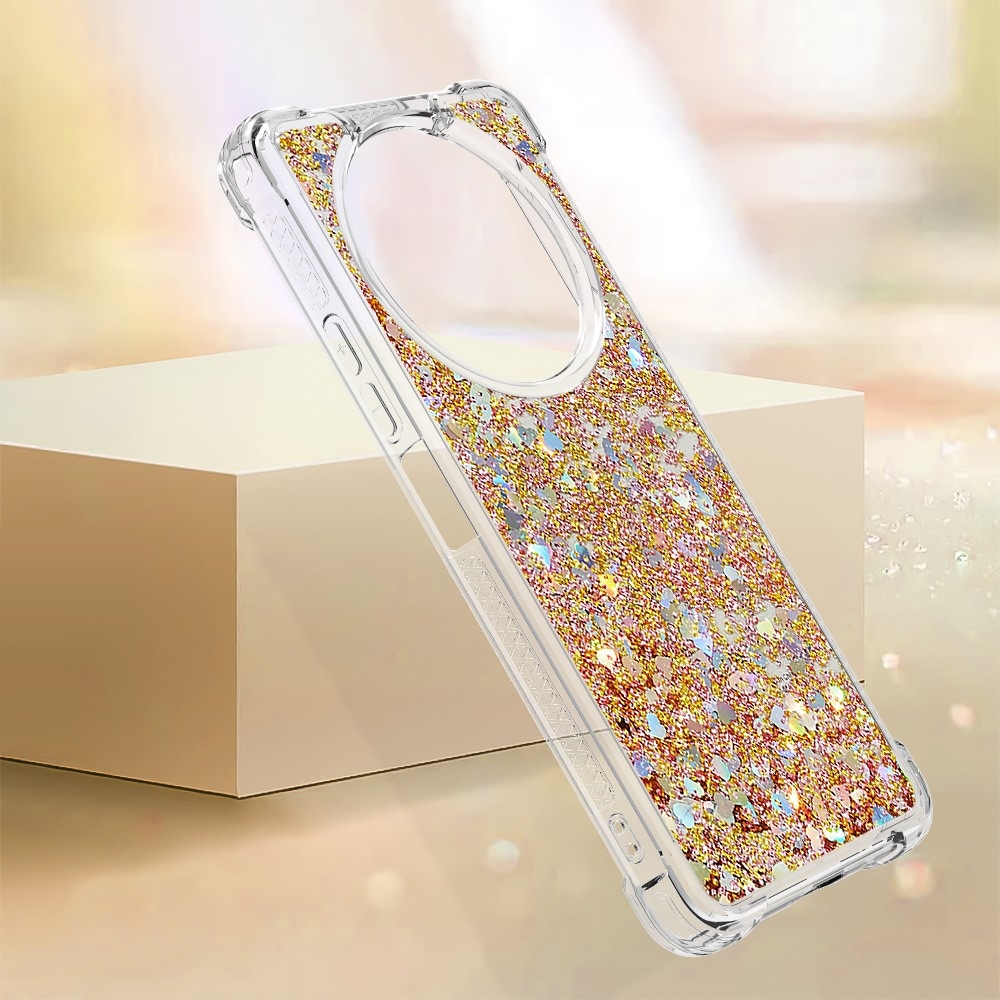 Glitter gélový presýpací obal na Xiaomi Redmi A3 - zlatý/srdiečka