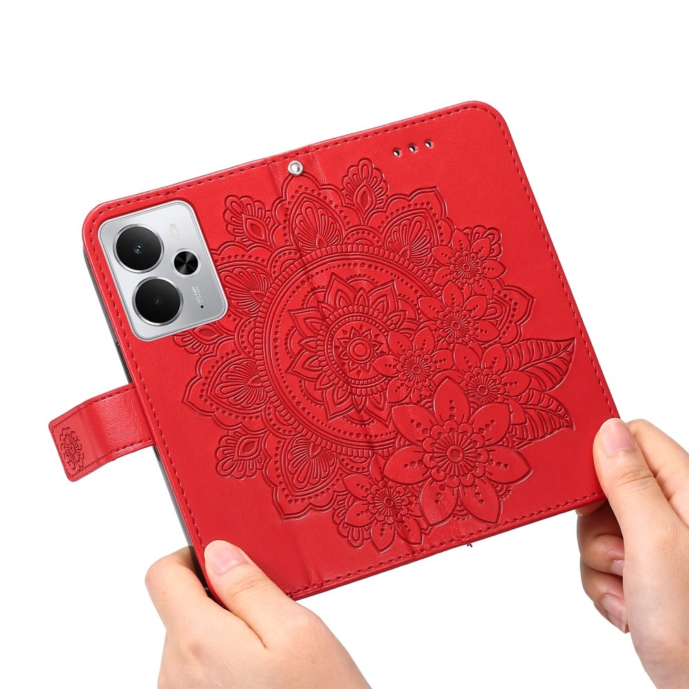 Floral knižkové puzdro na Realme 14 5G - červené