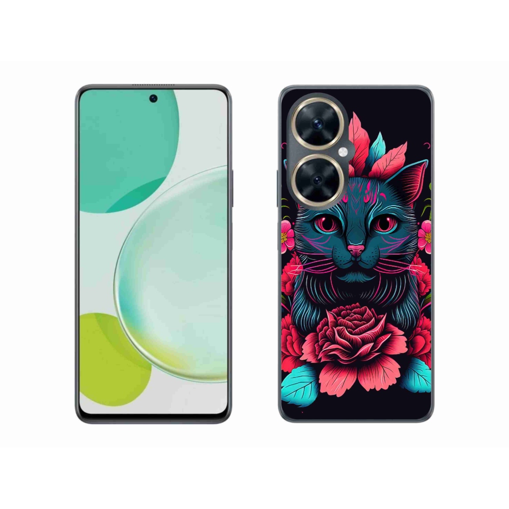 Gélový kryt mmCase na Huawei Nova 11i - kvety a mačka