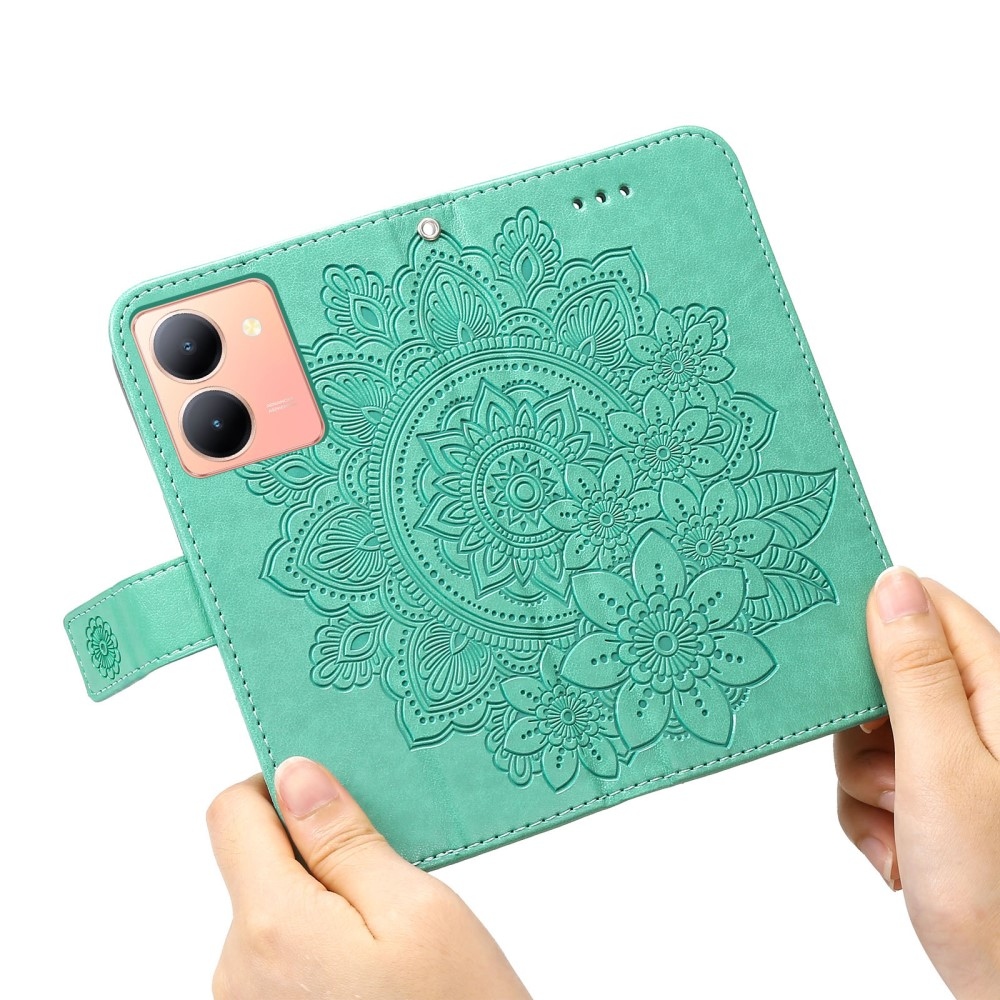 Floral knižkové puzdro na Vivo Y36 - modrozelené