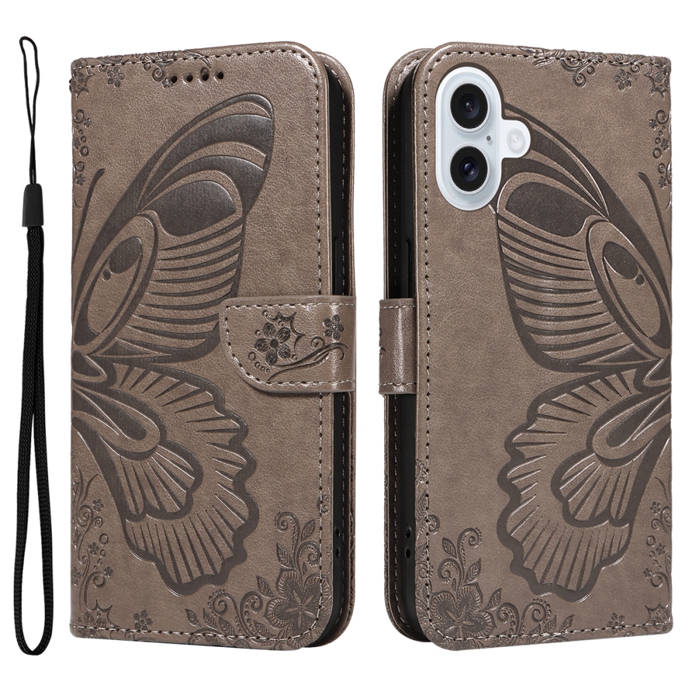 Floral Butterfly knižkové púzdro na iPhone 17 - šedé