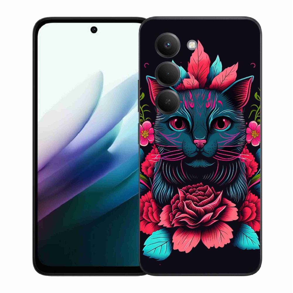 Gélový kryt mmCase na Xiaomi Redmi 15 4G/5G (171mm) - kvety a mačka