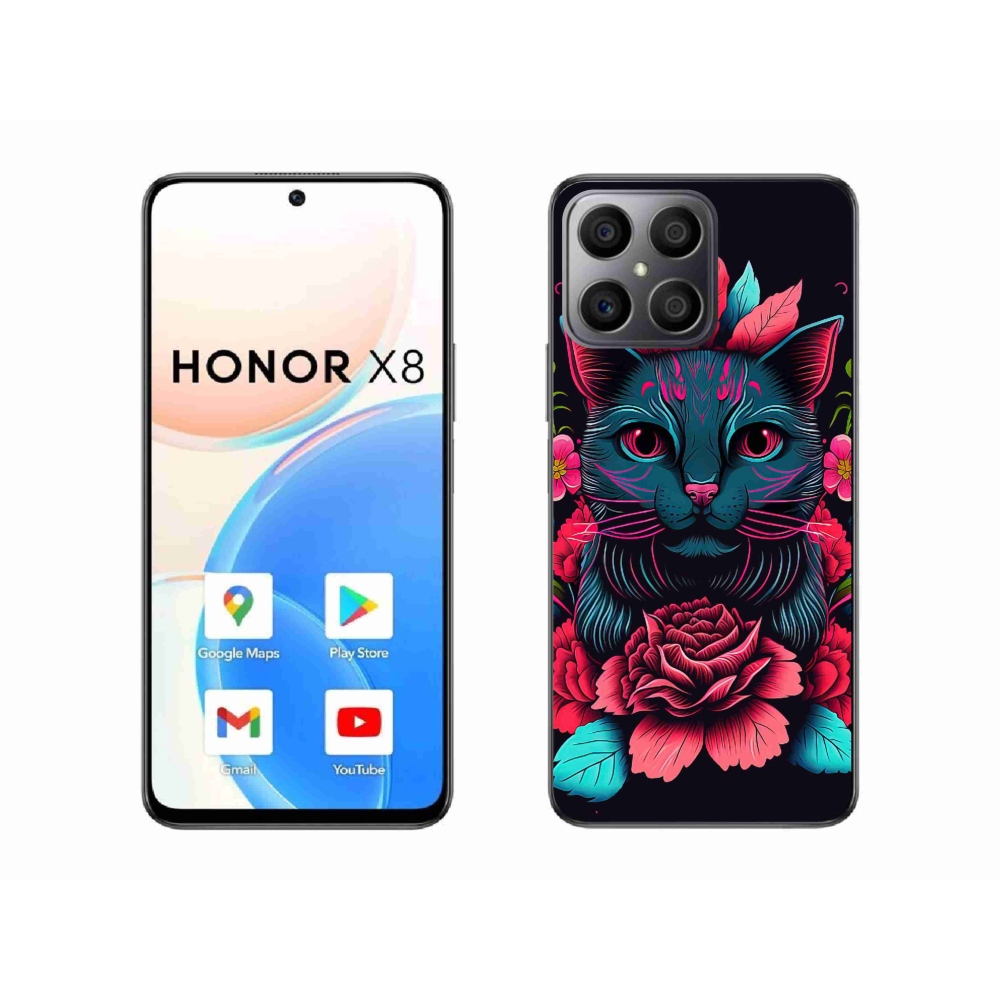 Gélový kryt mmCase na Honor X8 - kvety a mačka