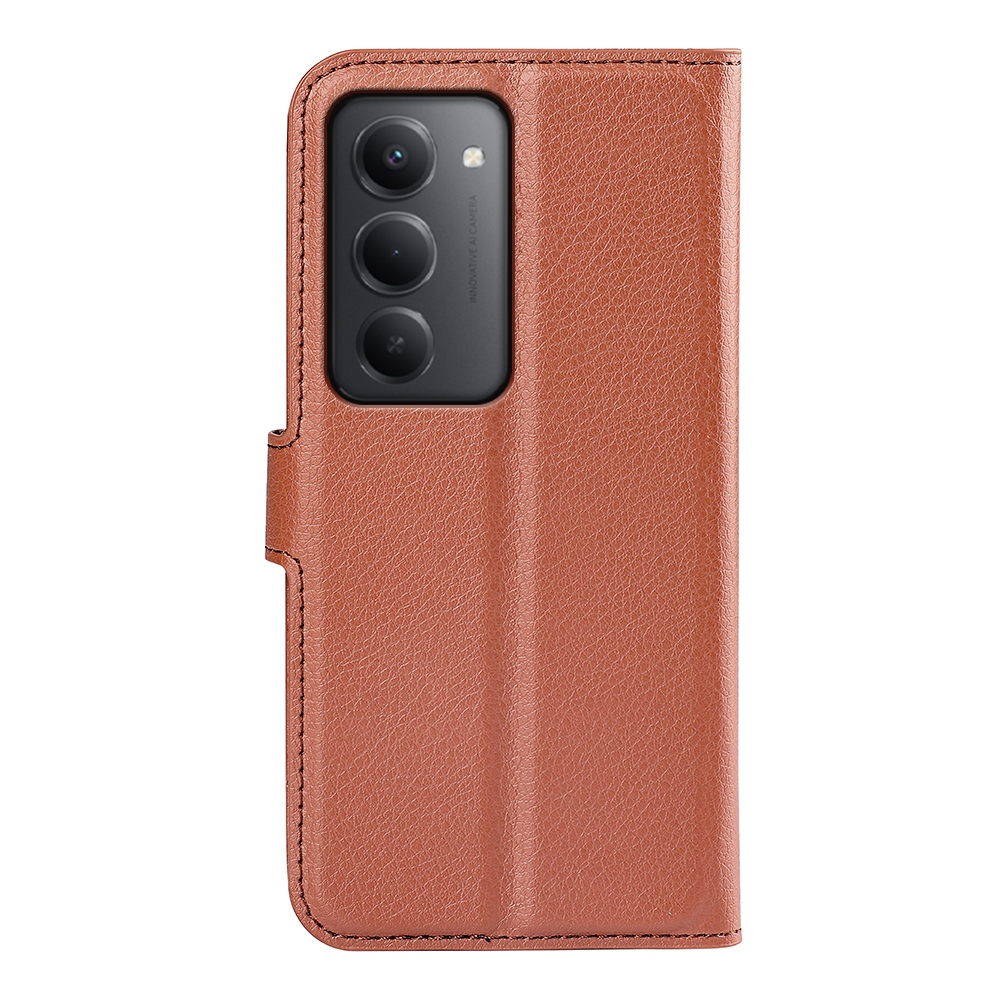 Litchi knižkové púzdro na Xiaomi Redmi 15 4G/5G (171mm) - hnedé