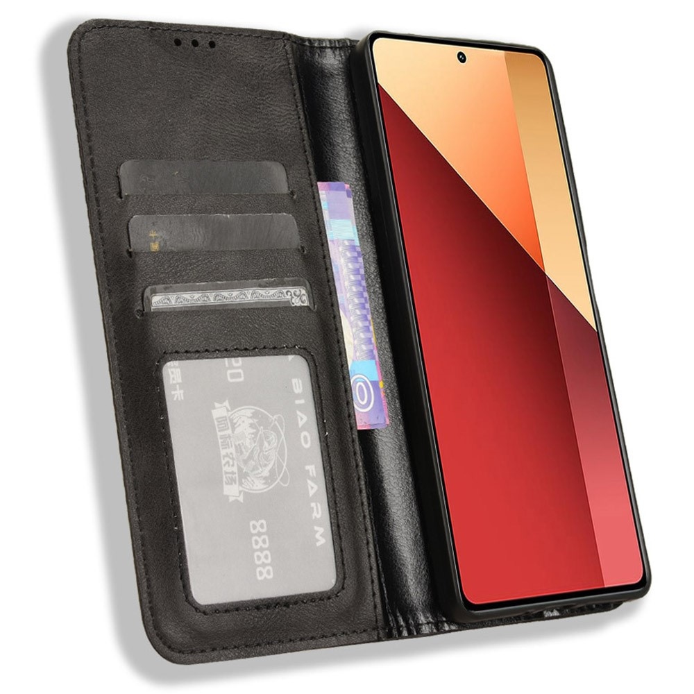 Vintage knižkové púzdro na Xiaomi Redmi Note 14S/Note 13 Pro 4G/Poco M6 Pro - čierne