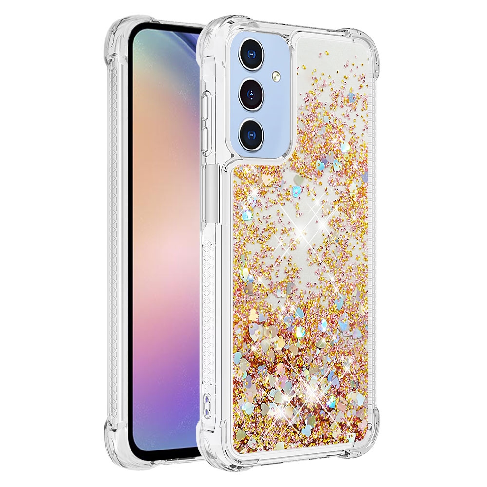 Glitter presýpacie gélový obal na Samsung Galaxy A17 5G - zlatý/srdiečka
