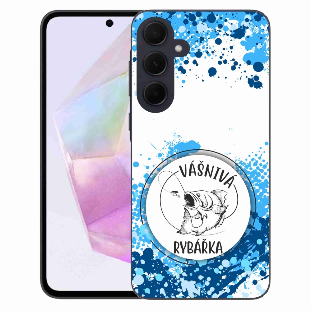 Gélový kryt mmCase na Samsung Galaxy A35 5G - vášnivá rybárka biele pozadie