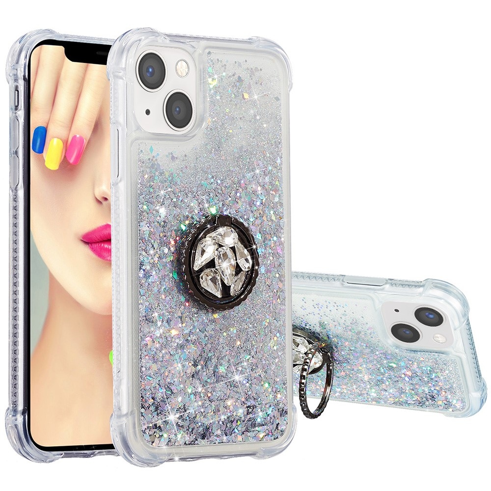 Glitter presýpací gélový obal na iPhone 15 Plus - strieborný