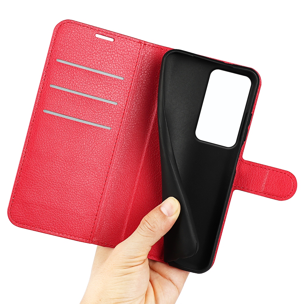 Litchi knižkové púzdro na Xiaomi Redmi 15 4G/5G (171mm) - červené