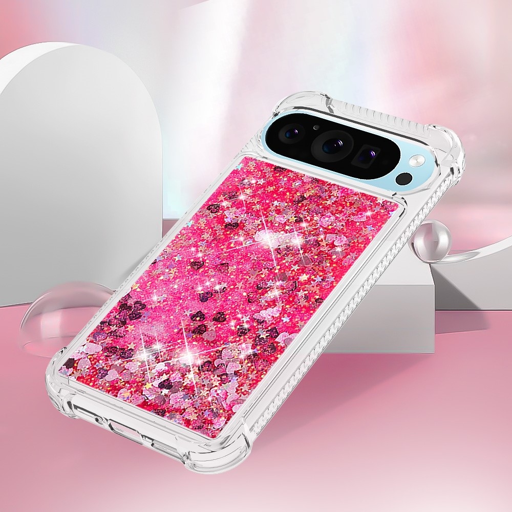 Glitter presýpací gélový obal na Google Pixel 10 Pro/Pixel 10 - ružový/srdiečka