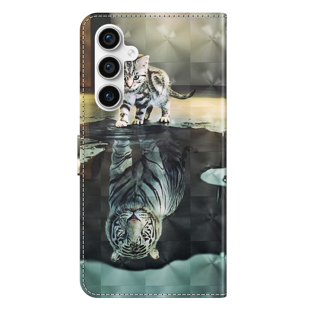 Print knižkové púzdro na Samsung Galaxy S23 FE - mačka a odraz tigra