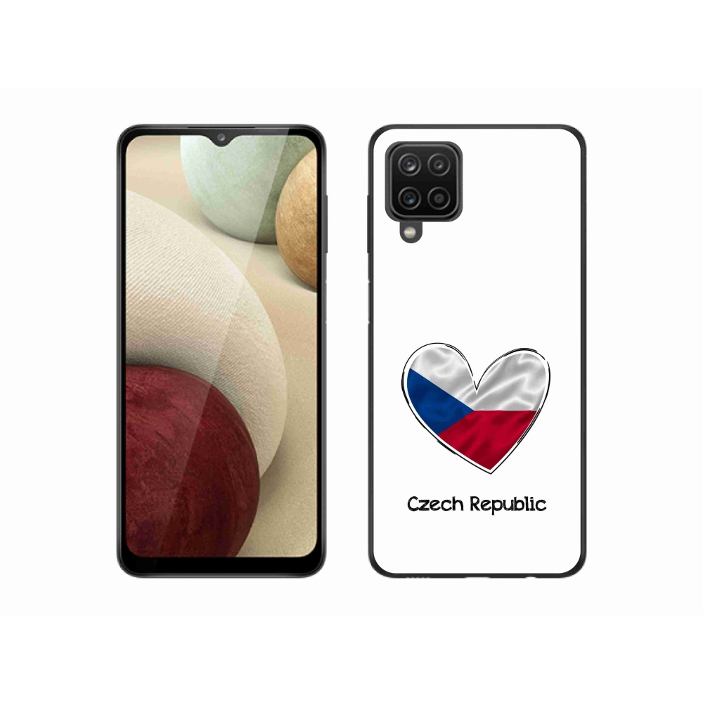 Gélový kryt mmCase na Samsung Galaxy A12 - vlajka srdca biele pozadie