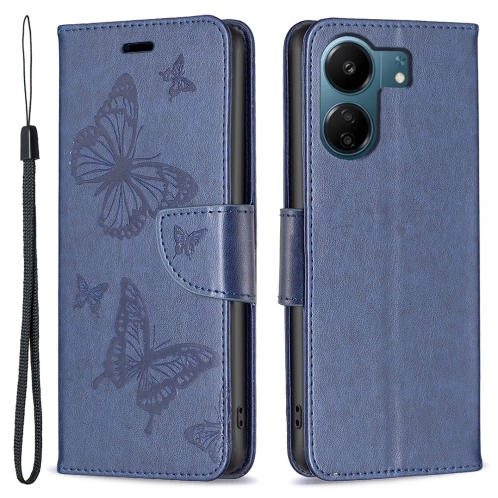 Butterfly knižkové púzdro na Xiaomi Poco C65/Redmi 13C 4G/5G - tmavomodré