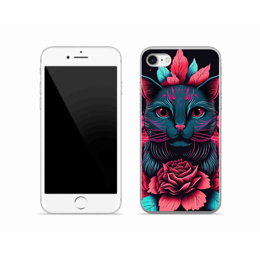 Gélový kryt mmCase na iPhone SE (2020) - kvety a mačka