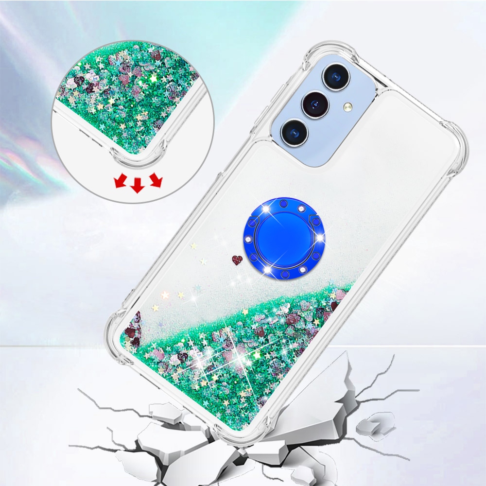 Glitt presýpací gélový obal s krúžkom na prst na Samsung Galaxy A17 5G - zelený/srdiečka