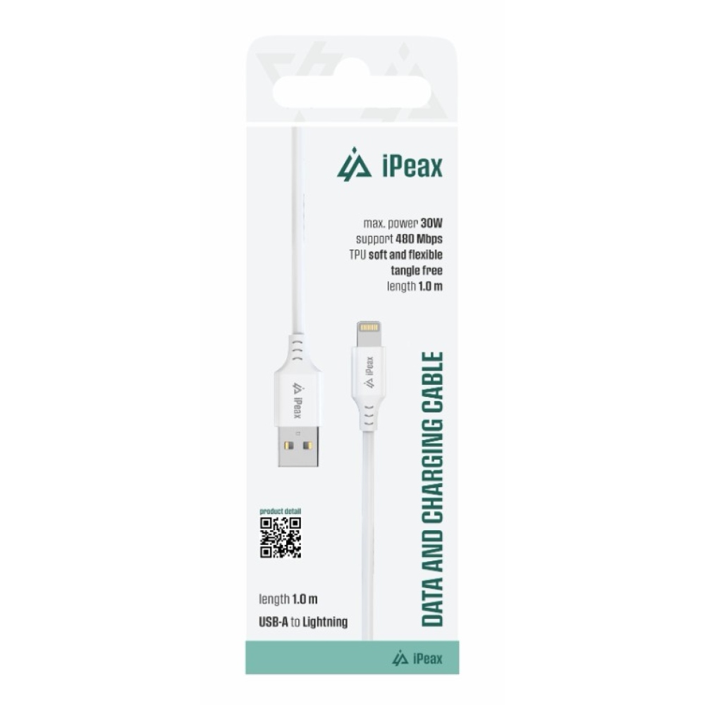 iPEAX TPU kábel USB-A / lightning 1 m, USB 2.0 - biely