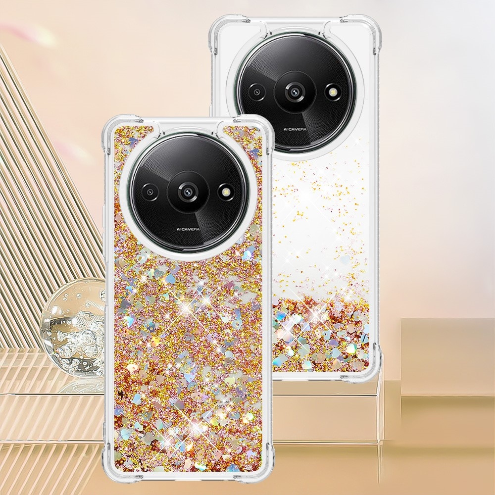 Glitter gélový presýpací obal na Xiaomi Redmi A3 - zlatý/srdiečka