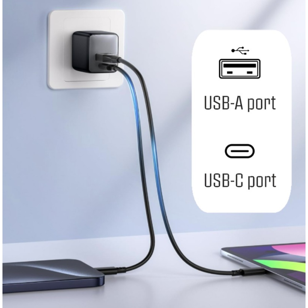 iPEAX GaN Sieťová nabíjačka 25 W, 1x USB-C a 1x USB-A - čierna