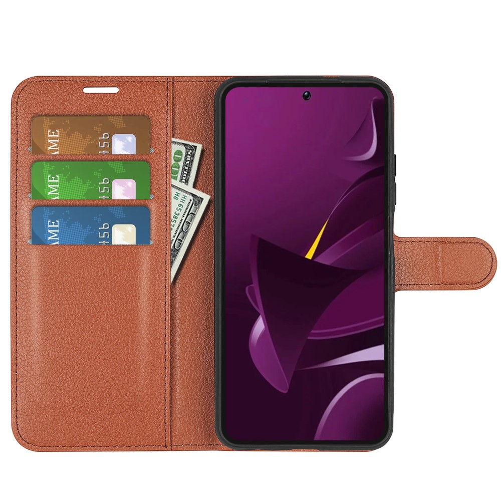 Litchi knižkové púzdro na Xiaomi Poco M7 Pro 5G - hnedé