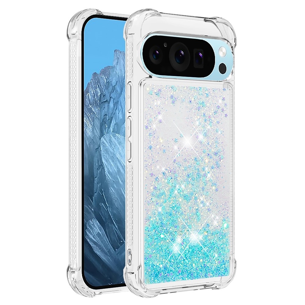 Glitter presýpací gélový obal na Google Pixel 10 Pro/Pixel 10 - modrý/hviezdičky