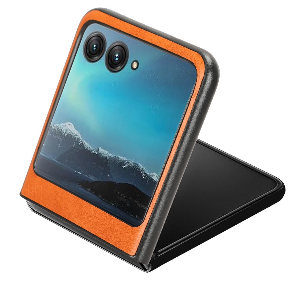 Vintages plastový kryt s umelou kožou na Motorola Razr 40 Ultra 5G - oranžový