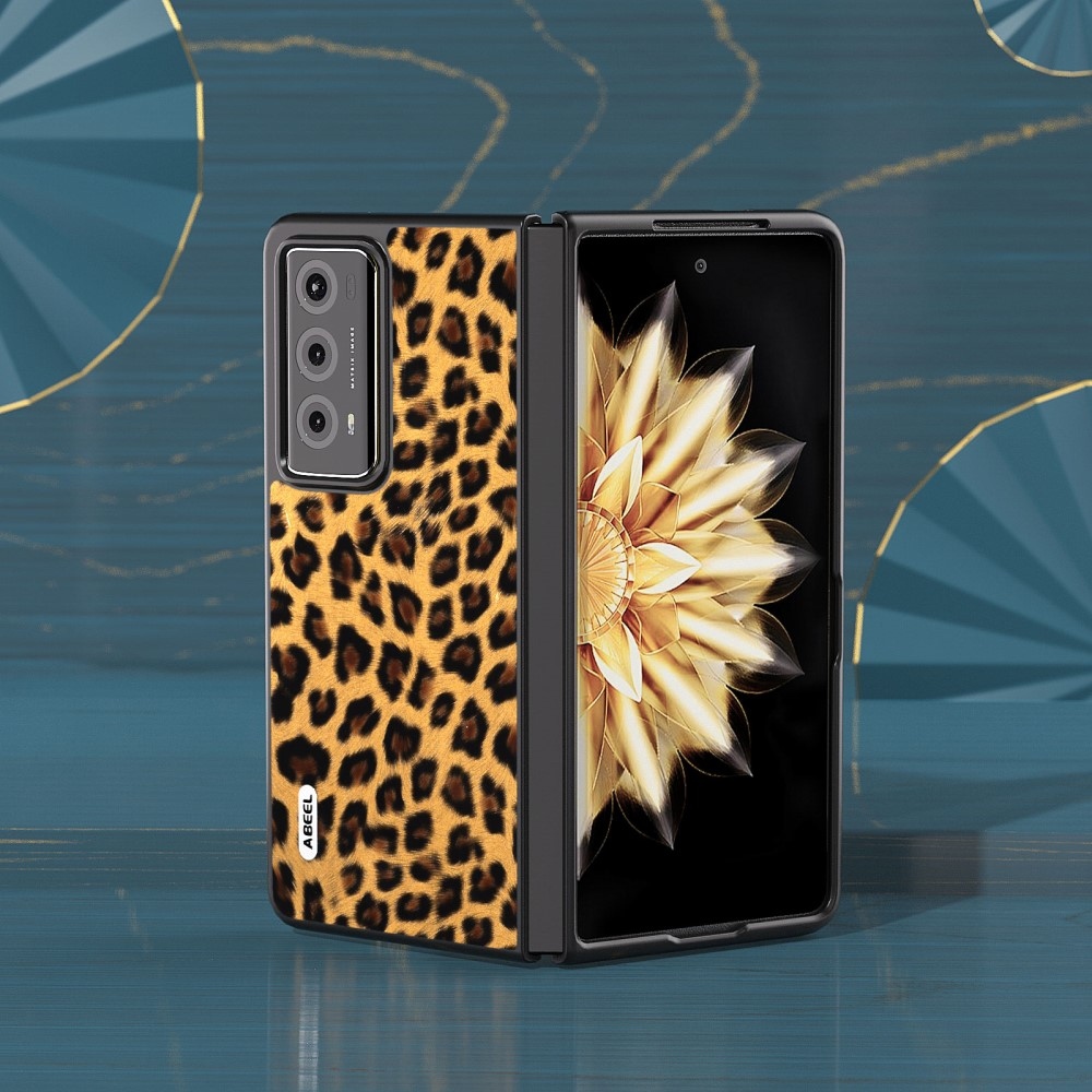 Leopard plastové púzdro s umelou kožou na Honor Magic V2 - zlaté