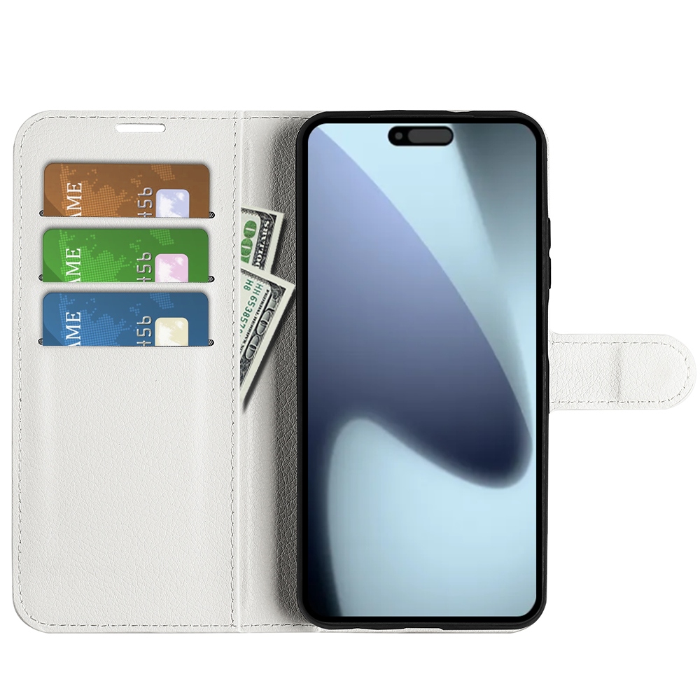 Litchi knižkové púzdro na iPhone 17 - biele