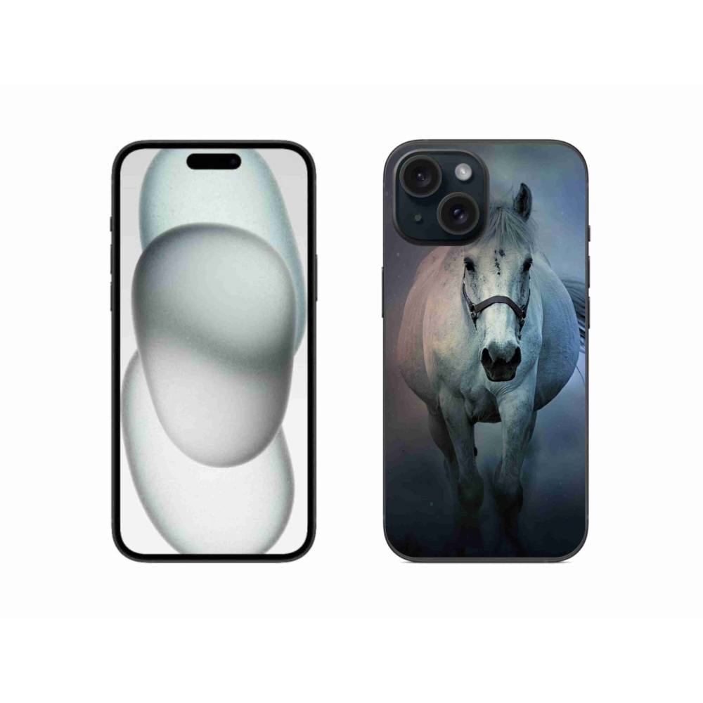 Gélový obal mmCase na iPhone 15 - bežiaci biely kôň